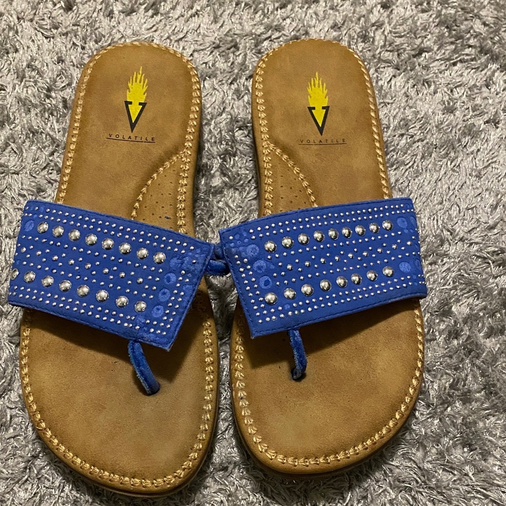 Volatile Blue Studded Sandals with Tan Soles